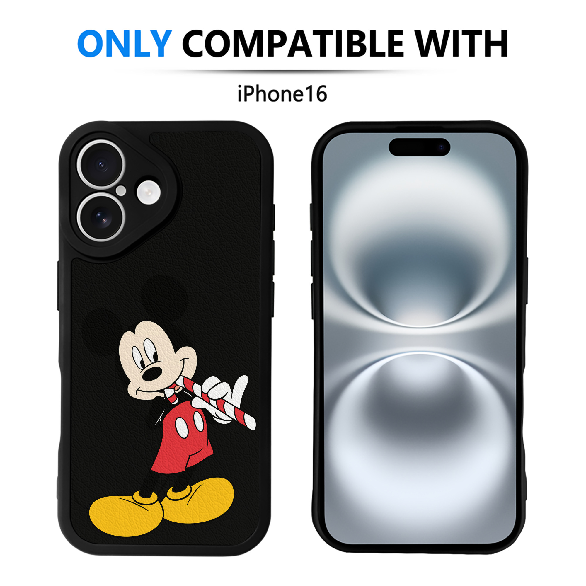 （画像用） ミッキーマウス Mickey Mouse 【iPhone 16シリーズ対応】シリコンスマホケース（レザー調） 材質：シリコン